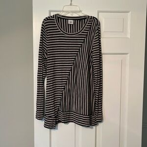 Cabi #3228 Ernest Knit Tee Navy Blue Oatmeal Stripe Long Sleeve Top Sz M